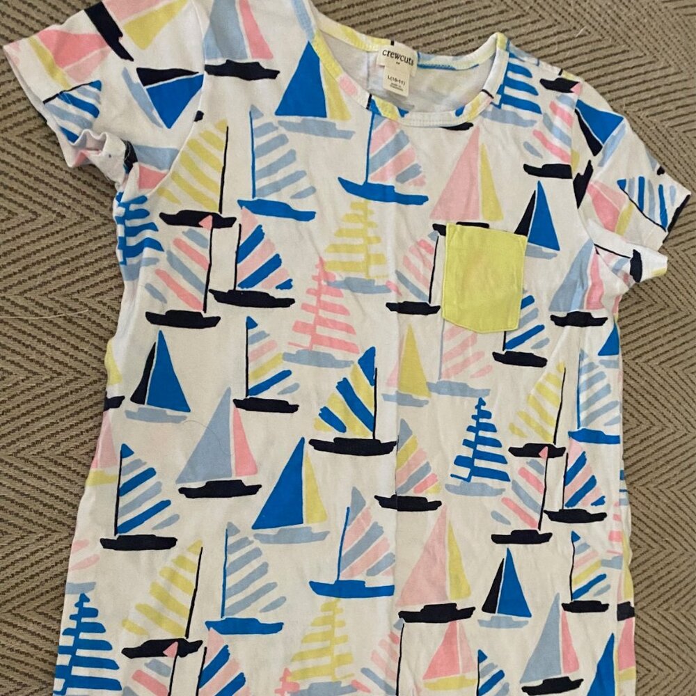 Crewcuts Girls’ Sailboat Print T-Shirt Dress – Size L (10-11) – Nautical & Fun!